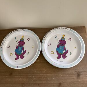2 Vintage 1992 The Lyons Group Barney The Dinosaur 8" Plates Strike Up The Band